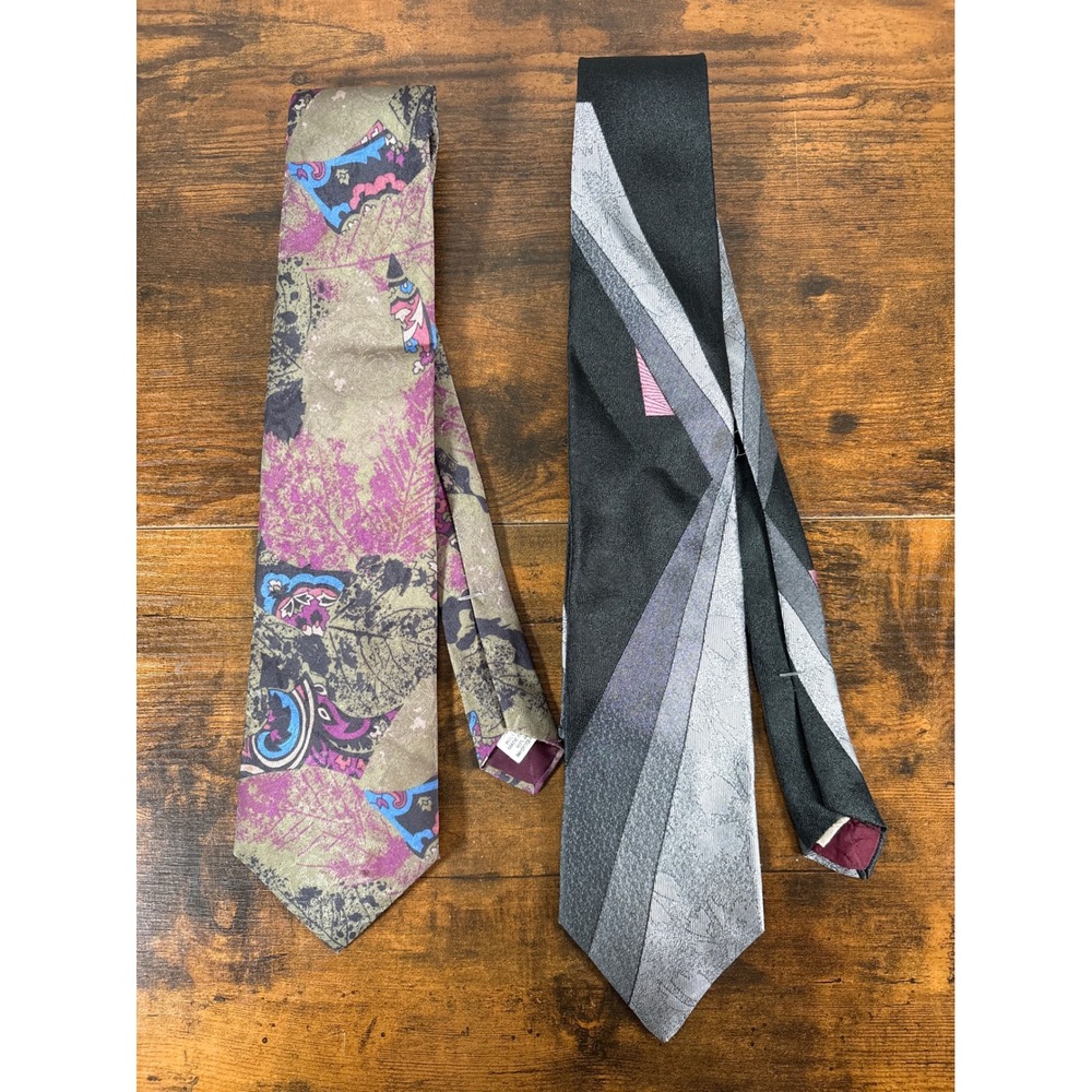 Vintage Bugle Boy USA Mens Necktie Lot 2 Abstract Paisley Geometric 90s Wide Tie
